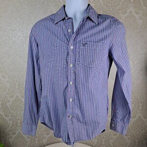 American Eagle Outfitters Size XS Athletic Fit Blue/Pink Striped Button Down EUC
